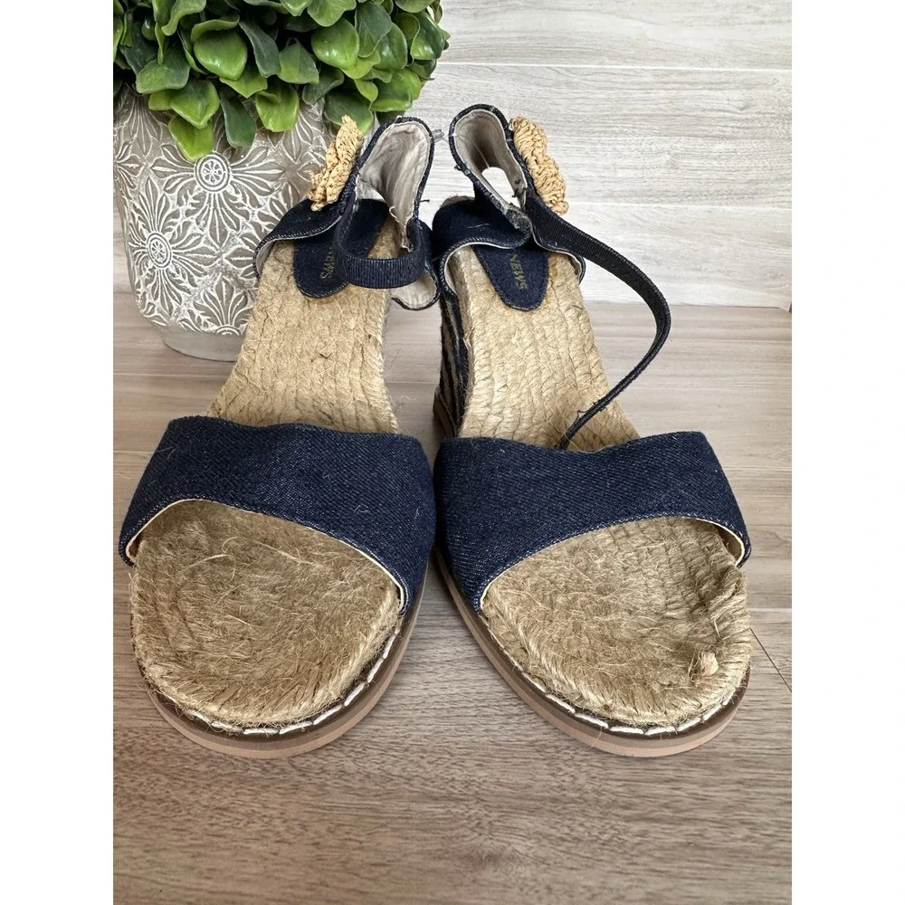Newport News Espadrille Wedge Heels Crochet Flower Flirty Striped /New With Flaw